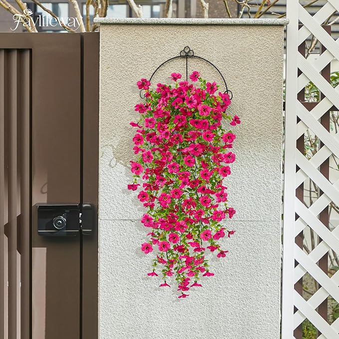 Artificial Hanging Flowers for Outdoors Spring Summer Decoration, 4PCS UV Resistant Silk Fake Hanging Plants for Patio Porch Front Yard Window Garden Indoor Decor(Hot Pink,4PCS)