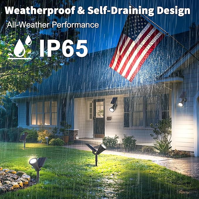 Solar Lights Outdoor Waterproof IP65, Cool White Light, 2 Lighting Modes, Solar Spotlights for Yard Garden Solar Spot Lights for Flag Landscape Auto On/Off-6 Pack