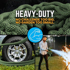 PowerFlow Garden Hose, NON-EXPANDABLE 50 Feet Premium Quality Stainless Steel Metal Water Hose with Durable Fabric Skin, Hose For Commercial, Residential Use, Bonus 10-way Spray Nozzle (50 Ft, Green)