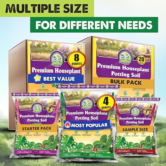 DUSPRO Recycle 8QRT Pre-Mixed House Plant Soil Aroid Potting Mix 7-in-1 with Coco Coir, Peat Moss, Perlite, Worm Casting, Pumice, Pine Bark & Gypsum, Tropical Potting Mix for Indoor Plants, Herbs