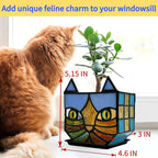 Tiffany Style Stained Glass Cat Flower Pots with Drainage,Funny Blue Cat Planter,Cute Garden Pots,Flower Pots for Indoor Plants,Gifts for Plant Lovers,4.6x3x5.15 in