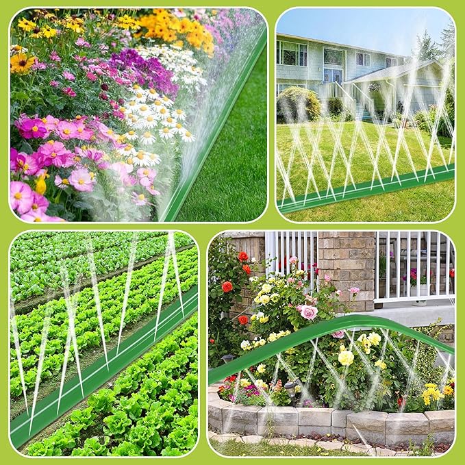 prinkler Soaker Hose for Yard 50 FT with Holes, Flat Garden Soaker Hose with Staples, Heavy Duty No-Kink Drip Hose Sprinkler Watering Drip Irrigation Hoses for Lawn Vegetable Garden Watering System