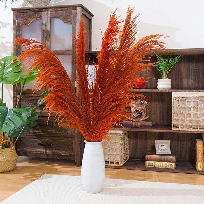 Pampas Grass Decor Tall,Burnt Orange Natural Pampas Grass, Dried Pompas Floral for Vase, Elegant Feather Flowers, Wedding Living Room Farmhouse Decorations(Natural Orange, 8pcs 31.5"(80cm))