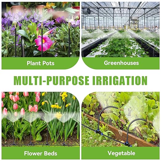 200FT 360° Adjustable Drip Irrigation Kit System for Garden Sprinklers for Yard Garden Watering System with 32 Nozzles Raised Bed Greenhouse Plant Watering Devices Misting System