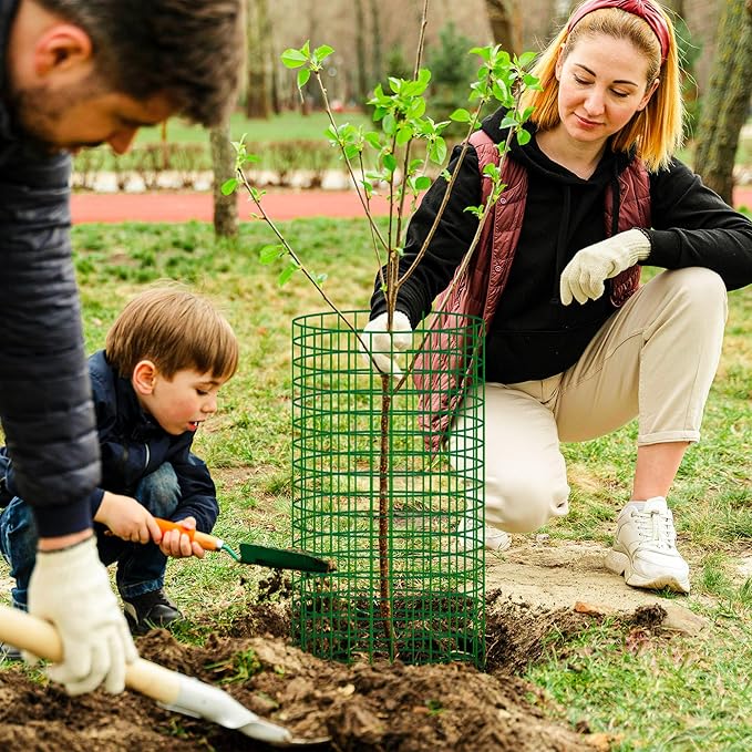 17'' Tree Trunk Protector, 12 Pack Wire Plant Protector from Animals, Metal Tree Guards with Metal Stakes & Zip Ties,Mesh Tree Bark Protector from Deer Animals Trimmers Mowers