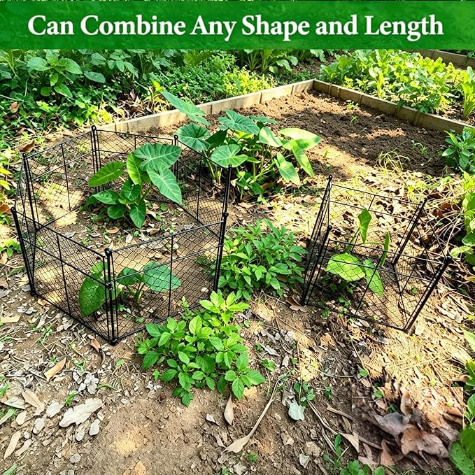 5 Pack Plant Protectors from Animals, 20Pcs 1" Mesh DIY Plant Cages 13.8"x13.8"x12", Metal Garden Animal Barrier with Stakes, Keep Rabbits & Chipmunks Out for Vegetables, Shrubs & New Plants