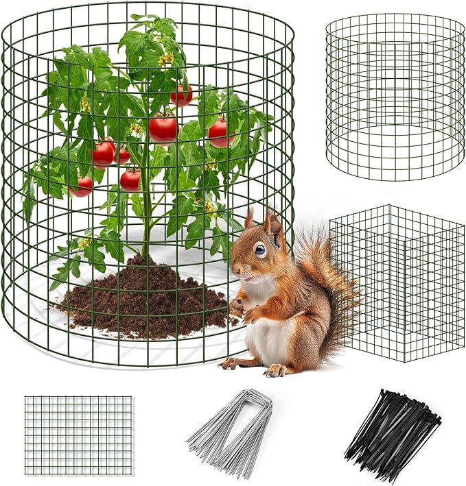 DIY Metal Plant Protectors from Deer, Garden Fencing Animal Barrier Size 11.8 * 15.7 inches, Mesh Plant Cage Chicken Wire Cloche for Plants with Stakes and Nylon Cables