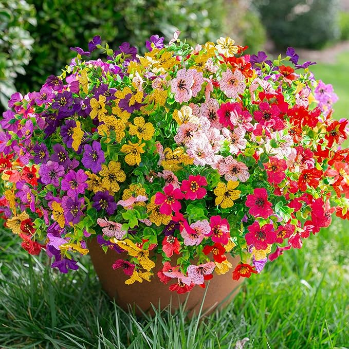 Artificial Flowers for Outdoors Daisy 12 Bundles for Home Decoration, Faux Flower Fake Plants Outside Decoration with Eucalyptus UV Resistant for Planter Porch Patio Yard Garden Colorful