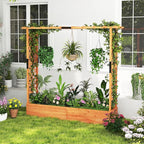 HAPPYGRILL Raised Garden Bed with Trellis, Freestanding Wood Planter Box w/Hanging Roof & Drainage Holes for Vine, Climbing Plants, Flowers, Outdoor Planter with Trellis for Garden, Patio, Yard (2)
