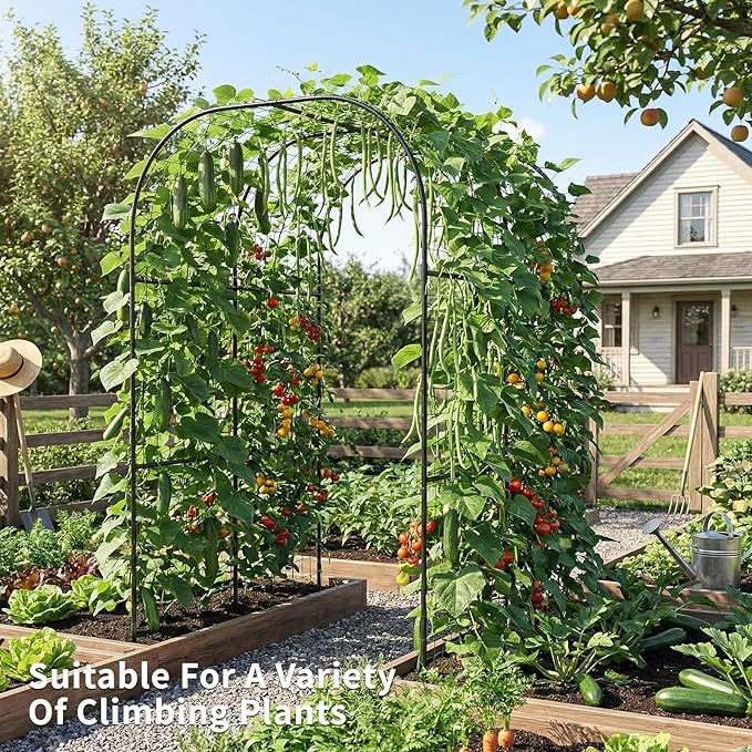 DoCred 3 in 1 Raised Garden Bed with 87in Tall Arch Trellis for Climbing Plants, Galvanized Planter Garden Box Outdoor for Gardening, Climbing Vegetables, Flower, Black