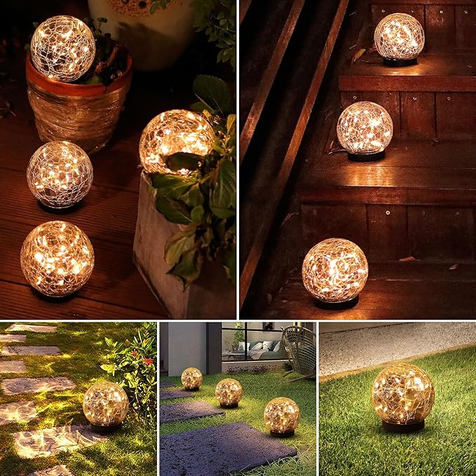 MLKNK Solar Globe Lights Outdoor Waterproof-Solar Balls-Solar Garden Lights-Orbs for Outside 8 Pack Cracked Glass Ball for Lawn Patio Yard Backyard Decorations