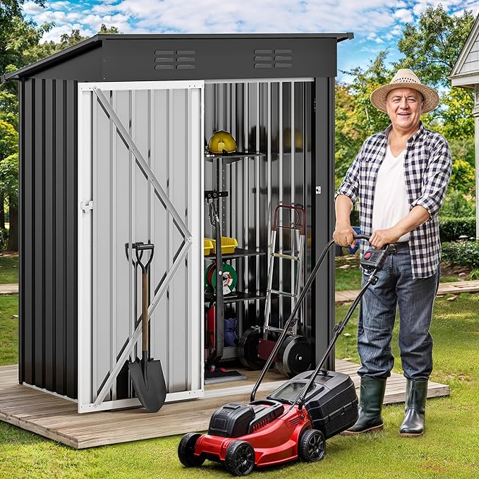 DWVO 5x3ft Outdoor Storage Shed, Weatherproof Tool Shed w/Locking Entry & Ventilation for Grass Cutter, Bike, Equipment, Courtyard, Garden (Dark Gray)