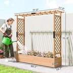 Outsunny Raised Garden Bed with Trellis, Wooden Planter Box with Hanging Roof and Drainage Holes, Outdoor Trellis Planter for Climbing Plants, Vegetables, Herbs and Flowers, 77.2" x 17.3" x 71.3"