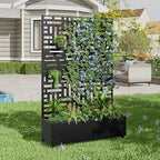 Casaphoria Metal Raised Garden Bed with Trellis and Wheels, 72"x47"x16" Planter Box for Climbing Plants, Vegetables & Vines, Features Drainage Holes and Privacy Screen, Black(Helen&Gerald)