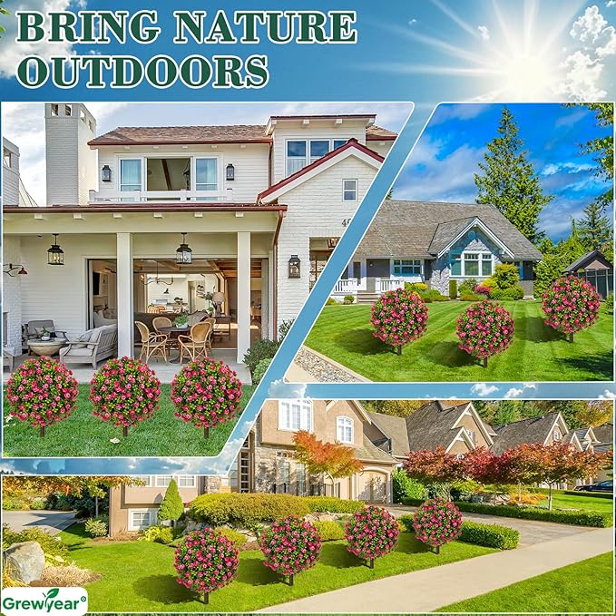 Artificial Plants Outdoor - 18" Wide Set of 2 Faux Boxwood Plants for Outdoor Planters, UV Resistant Artificial Topairy Ball Trees with Spike for Front Porch Decor