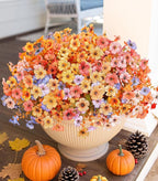 HyeFlora Artificial Fall Flowers Faux Mums for Outdoor Indoor Garden Home Decoration, Faux Flower Daisy with Eucalyptus Leaves Fake Plants Greenery Boxwood Porch Patio, 12 Bundles (6 Fall Multicolor)