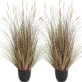 KOL 4ft 2-Pack Artificial Cattail Reed Grass, 47.2’’ Artificial Indoor Outdoor Fake Onion Grass Floor Plant, Home Office Wedding Decorative Potted Plants, Housewarming Gift, Pink