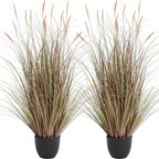 KOL 4ft 2-Pack Artificial Cattail Reed Grass, 47.2’’ Artificial Indoor Outdoor Fake Onion Grass Floor Plant, Home Office Wedding Decorative Potted Plants, Housewarming Gift, Pink