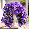 Sggvecsy Artificial Fake Hanging Flowers Plants Outdoor Outside Spring Summer Decoration 2PCS Faux Silk UV Resistant Morning Glory Trailing Vines for Home Porch Patio Balcony(Purple & Light Purple)