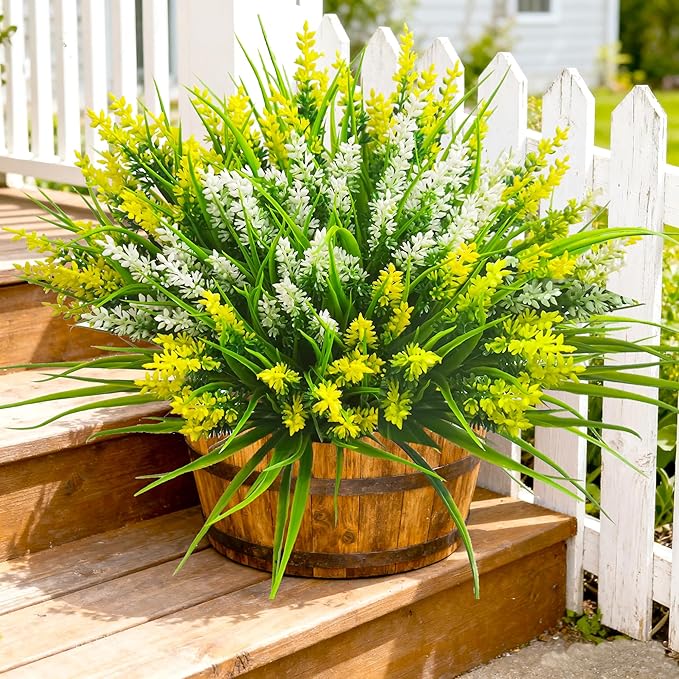 Artificial Plants Outdoor, 20 Pcs Artificial Flowers Outdoor Fake Plants UV Resistant Fake Flowers, Plastic Faux Flowers Shrubs Greenery Plants for Home Garden Patio Porch Window Box Decor