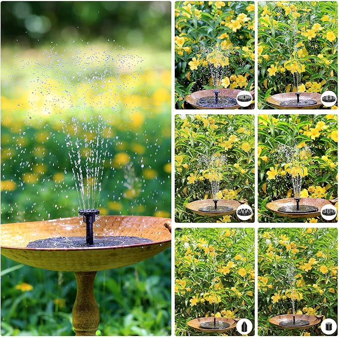 AISITIN Solar Fountain Pump 2.5W, 6.7" Solar Powered Water Fountain for Bird Bath, Solar Pump with 6 Nozzles for Garden, Ponds, Pool, Fish Tank, Outdoor and Aquarium, 2 Pack