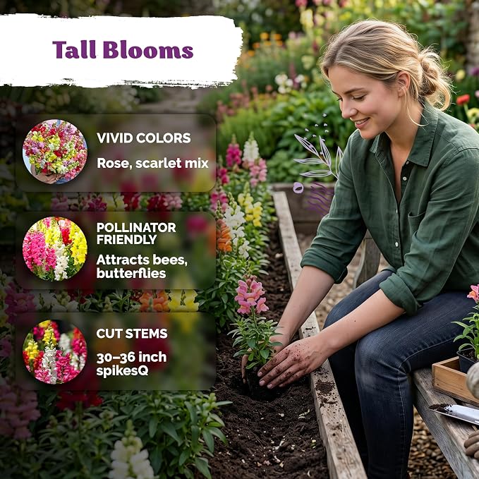 KVITER 2500 Maximum Mix Snapdragon Seeds (Antirrhinum Majus) - Snapdragon, Tall Colorful Dragon Flower, Non GMO Seed Packets - Flower Seeds for Outdoor Garden, Borders & Containers, Cut Flowers