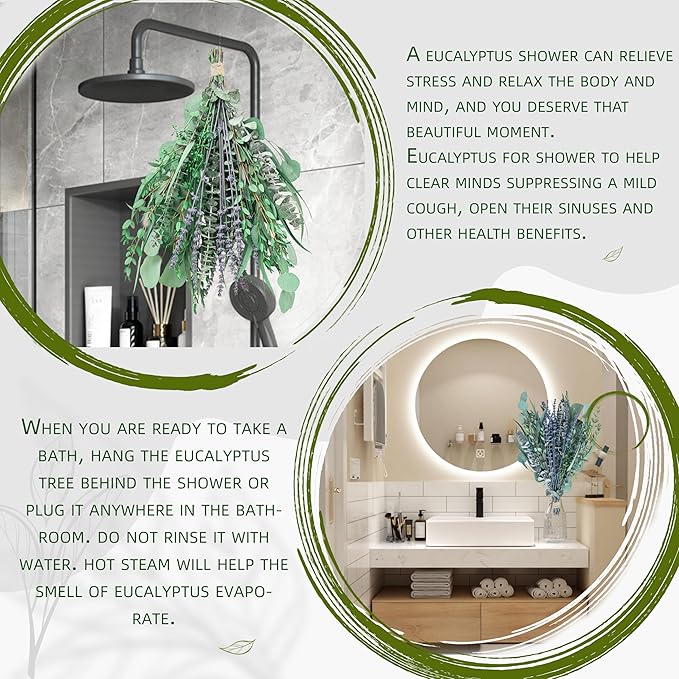 5 Kinds Eucalyptus & Lavender Stems - 17" Natural Fresh Hanging Real Leaves Shower & Home Decor Aromatic Plant (1 Pack Set - 17 inch)