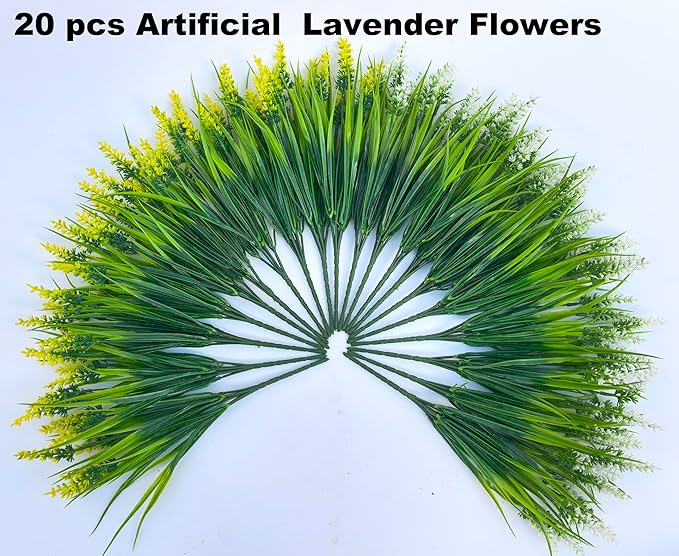 Artificial Plants Outdoor, 20 Pcs Artificial Flowers Outdoor Fake Plants UV Resistant Fake Flowers, Plastic Faux Flowers Shrubs Greenery Plants for Home Garden Patio Porch Window Box Decor