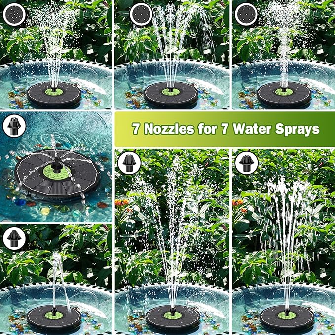 SZMP Upgraded 3.5W Full Glass Panel Solar Fountain for Bird Bath, Floating No-Installation Solar Powered Water Fountain Pump with 7 Nozzles, for Garden, Pond Decor (Black)