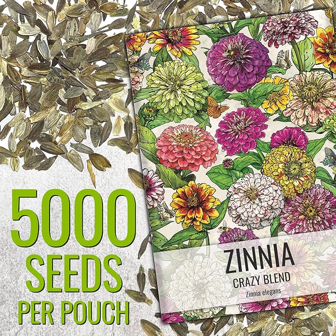Seed Needs Crazy Zinnia Seeds 15+ Varieties Specialty Blend | 5,000+ Seeds Zinnia Elegans Open Pollinated | Includes California Giants, Candystripe & State Fair Species | Bulk