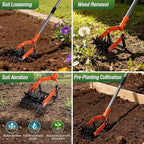 Walensee Rotary Cultivator Garden Tool, Adjustable Long Handle Hand Tiller with Star-Shaped Rolling Tines, 2-in-1 Weeder & Soil Aerator for Lawn Care, Reseeding Grass, Soil Mixing, Manual Yard Tiller