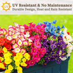 16PCS Artificial Fake Flowers for Outdoors/Indoors, Faux Silk Colorful Morning Glory with Eucalyptus, UV Resistant Realistic Floral Arrangement for Garden Porch Window Box Home Balcony Yard (8 Colors)