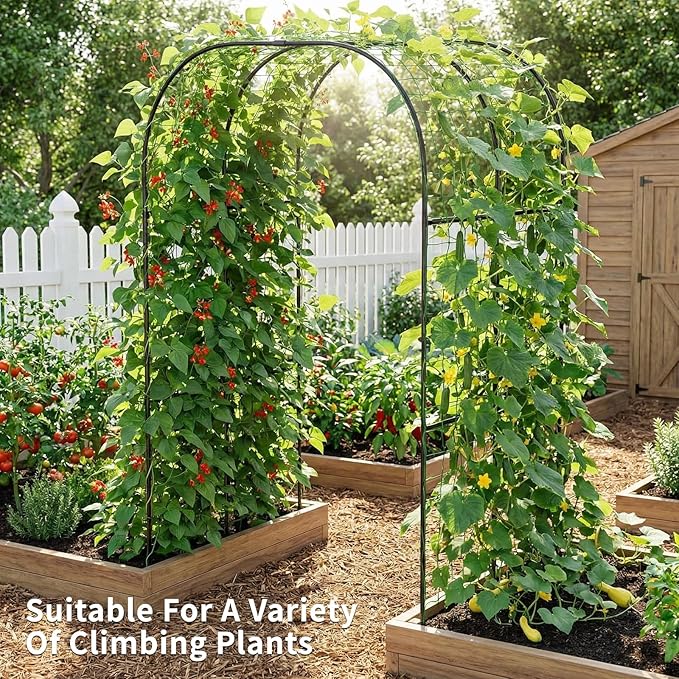 DoCred 3 in 1 Galvanized Raised Garden Bed, 2Pcs Garden Planter Box with 87" H Trellis for Climbing Plants, Outdoor Gardening Raised Beds with Climbing Net for Fruits, Vegetables, Flower (Black)