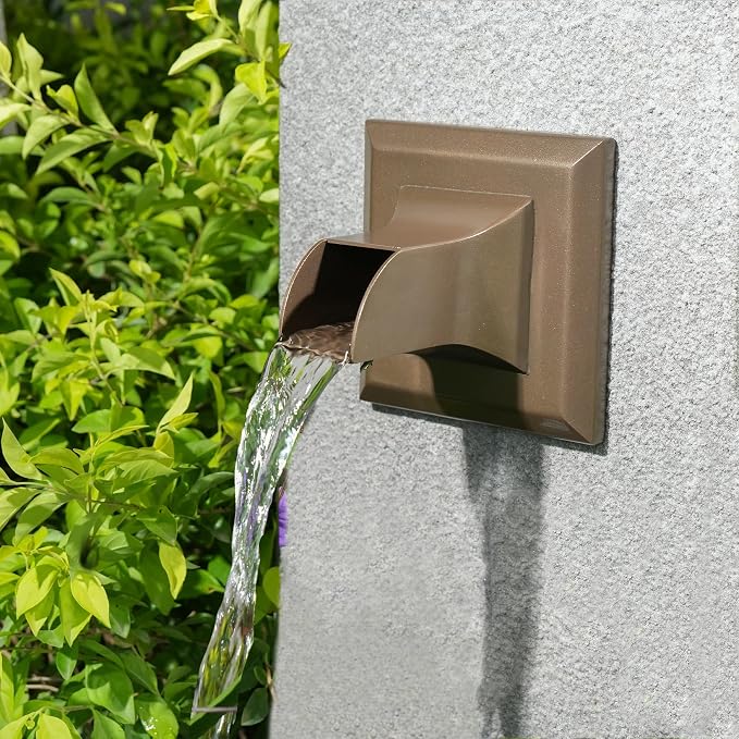 Square 316 Stainless Steel Water Fountain Spout, Outdoor Spillway Scupper with Integrated Spray Baffle, Unique Emitter Water Feature Decor for Patios, Pools, Courtyards, Water Walls(Brown)