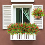Sggvecsy 12 Bundles Artificial Plants Outdoor Faux Lavender Flowers Fake Monkey Grass UV Resistant Plastic Greenery Plants for Garden Home Porch Window Patio Hanging Planter Indoor Decor (Red)