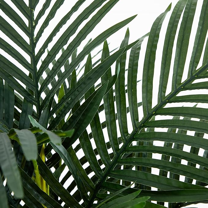 Nearly Natural 4-FT Artificial Golden Cane Palm Tree, Set of 2 Fake Palm Trees with Two Realistic Trunks and 10 Lifelike Palm Fronds, Faux Palm Plants for Indoor Home Décor with Black Nursery Planter