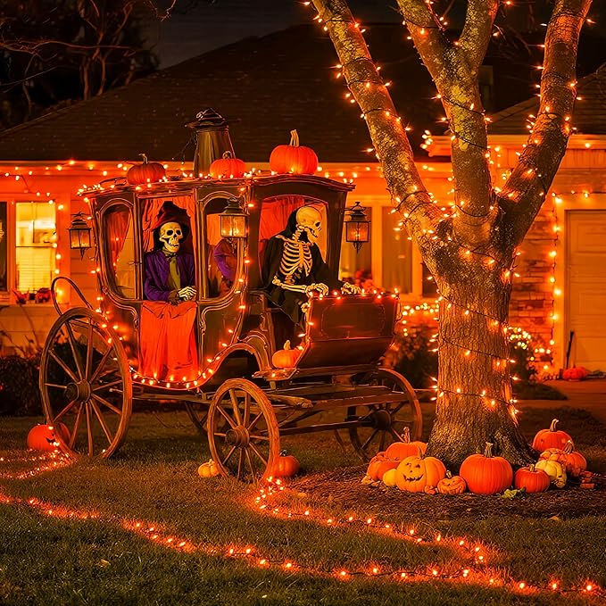 JMEXSUSS 200 LED Orange Halloween Lights Outdoor, 66ft Connectable Halloween String Lights Plug in, 8 Modes Orange Light for Tree Outside Indoor Xmas Party Garden Fence Patio Porch Decor