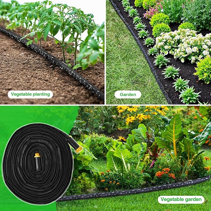 MIXC 2026 Thickened Flat Soaker Hose 100Ft with Copper Joint, Saving 80% Water, Aluminum Seal, 1mm Hose, 360°Swival Handle, Hole Pressure Relief Gasket, Drip Kit for Vegetable Garden, Lawn, Flower Bed