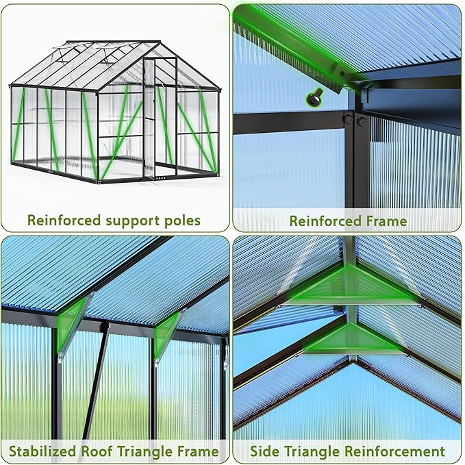 Wanan 8x12FT Greenhouses for Outdoors, Quick Assembly Green House with UV Protection, Heavy Duty Windproof Aluminum Frame, Adjustable Roof Vent for Backyard or Outdoor Garden Use