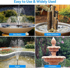 POPOSOAP 6.5W Solar Fountain Pump for Bird Bath Built-in 3000mAh Battery Backup, DIY Solar Water Fountain with Double-Layer Nozzles & Dry-Run Protection 5Ft Tubing for Ponds, Bird Bath, Water Features