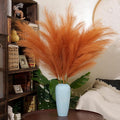 Premium Faux Golden Apricot Pampas Grass – 43.3" Tall Fluffy Warm Decor, 8pcs 18-Branch One-Piece Stems No Assembly, Luxury Silk-Feel Feather Flowers for Boho Modern Decor , Honey Apricot 8 Stems110cm