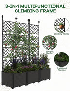 3 PCS Raised Garden Bed with Trellis & Privacy Screen, 50" w x 63" Tall Vertical Garden Planter Box for Climbing Plants - Sturdy Lightweight Outdoor Planter for Vegetables, Flowers on Patio, Balcony