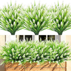 AmyHomie Fake Plants Artificial Flowers for Outdoors – 16 Bundles White Fake Lavender Plants & Monkey Grass, UV Resistant Faux Greenery for Patio, Porch, Planter, Garden and Window Decor
