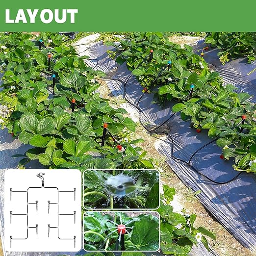 Maotong 55ft Drip Irrigation System Kit, Garden Watering System DIY Automatic Irrigation Equipment Set for Lawn Raised Bed Greenhouse Plant Watering with 1/4'' Tubing, Drip Emitters, Connectors