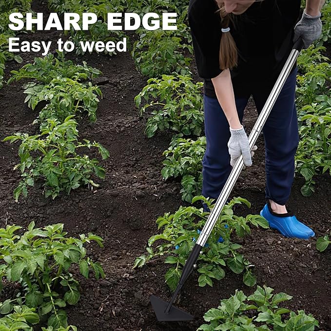 YEELOR Triangle Garden Hoe, Carbon Steel Push-Pull Weeding Tool, Equipped with 57.5" Stainless Steel Long Handle – A Long-Handle Weeder for Digging, Weeding, Hoeing and Loosening Soil