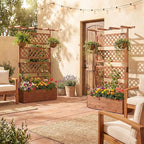 COSTWAY Wooden Raised Garden Planter with Trellis and Roof, 72" Freestanding Privacy Screen & Climbing Plant Support for Outdoor Patio, Balcony, Vegetable, Herb, and Flower Gardening (Brown,2)