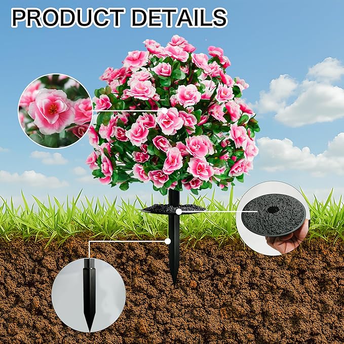 Artificial Flowers for Outdoors, Faux Outdoor Plants Fake Plants Topiary Balls Artificial Outdoor Set of 2 with Ground Spike for Home Front Porch Patio Garden Decor (Pink)