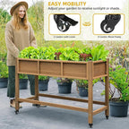DWVO 47x18x31in Raised Garden Bed HDPE, Weather-Resistant Poly Wood Planter Box Stand, Planter Box with Legs & Lockable Wheels, Elevated Garden Bed for Backyard Patio Balcony - Brown