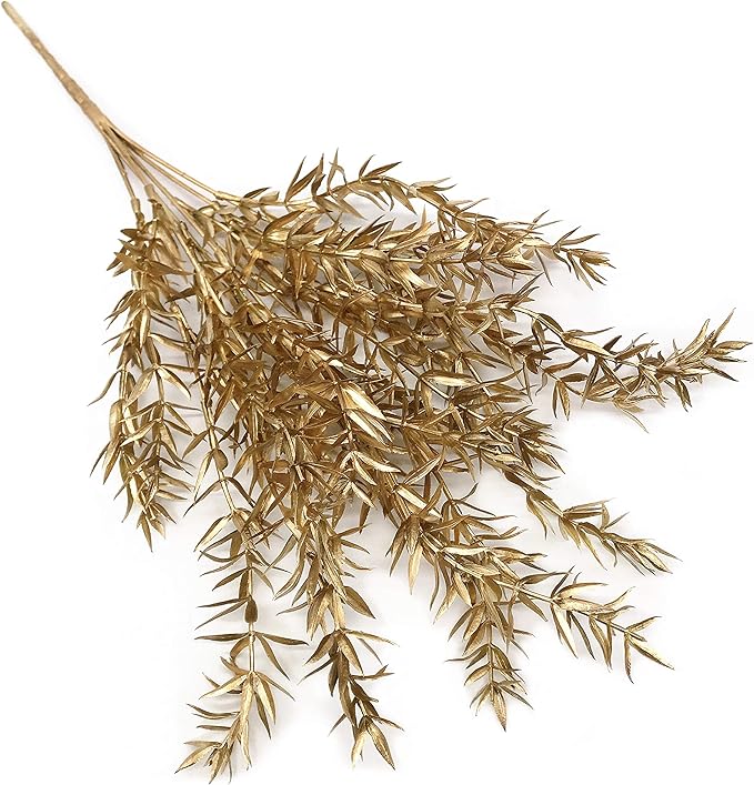 Artificial Plants for Christmas Decor, PASYOU Plastic Grass Fake Shrubs Simulation Sharp Leaves Indoor Outdoor Home Garden Planter Filler Party Hotel Verandah Wedding Faux DIY Decoration - Gold 4 Pack