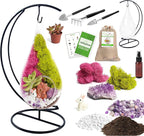 Creations by Nathalie DIY 7" DIY Teardrop Terrarium Kit - Build Your Own Glass Terrarium for Adults & Teens with Moss, Crystals, Tools & Decor - Handcrafted in the USA (Live Plant Included)